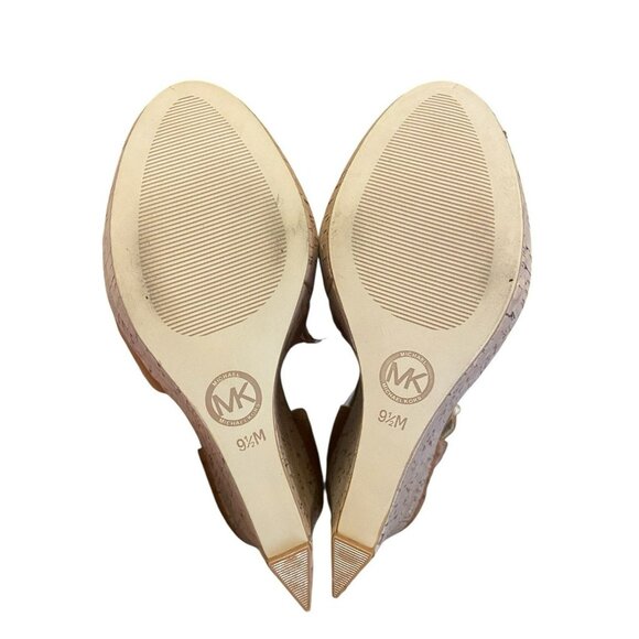Michael By Michael Kors Ariana Wedge Platform Sandals Brown Size 9.5M Ostrich - Picture 7 of 11